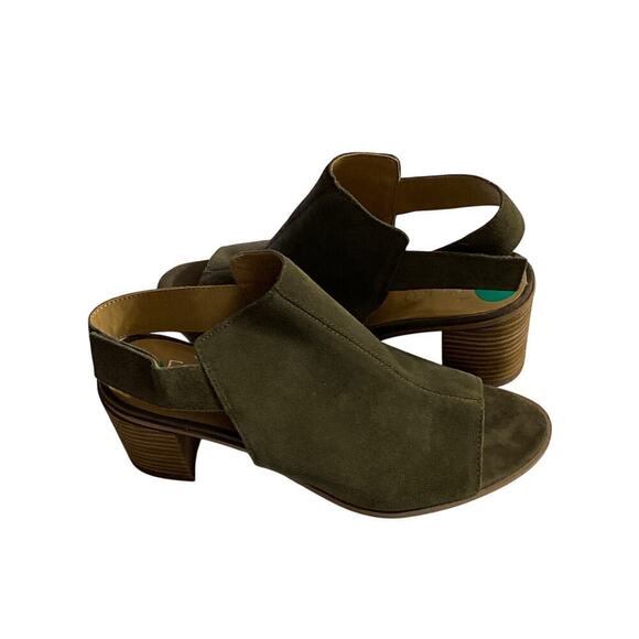 FRANCO SARTO SIZE 8 LEATHER OLIVE GREEN 3” HEEL HOOK LOOP CLOSURE ANKLE STRAP - Picture 3 of 12